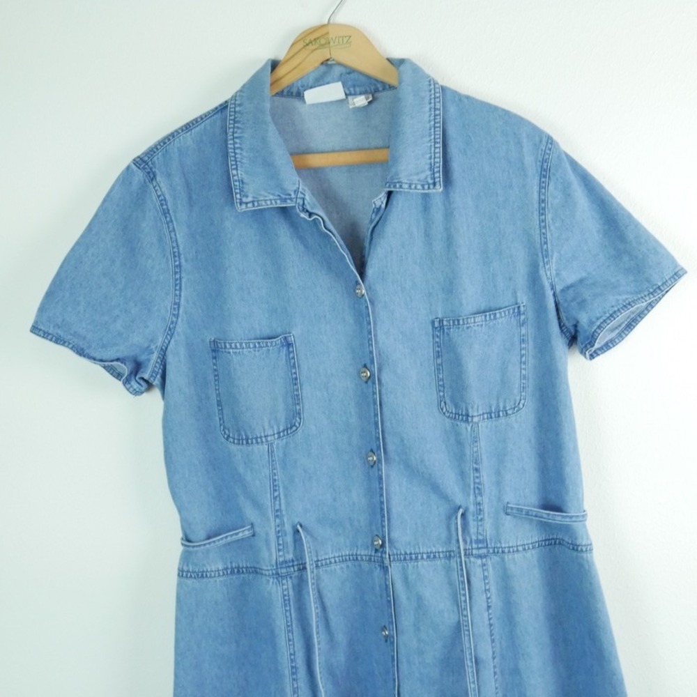 Vintage 90s Denim Maxi Dress Blue Button Front Size 16 Cottagecore Teacher Fall - Picture 4 of 7